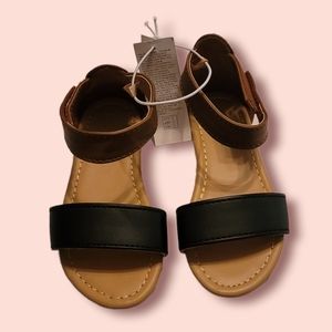 Single-strap velcro toddler sandals (US 7, Brown and Black)